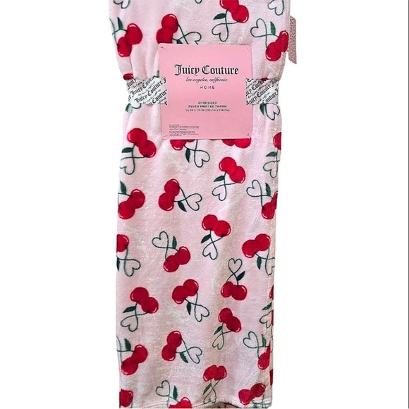 Juicy Couture Valentine’s Heart Cherries Oversized Plush Throw Blanket - Picture 2 of 2